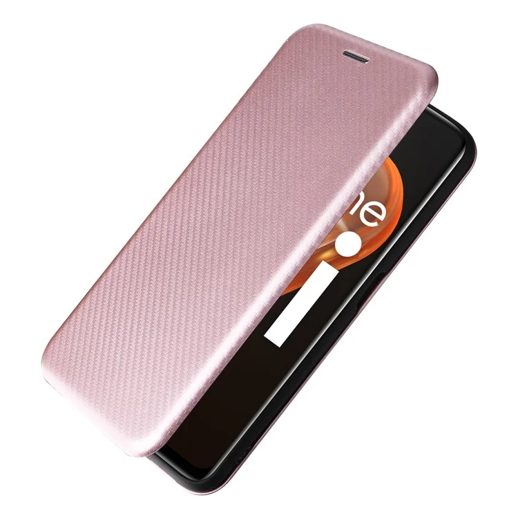 Für Realme 9i/Oppo A36 4G/A76 4G Carbon Fiber Texture PU Leder Handyhülle Kartenfach Ständer Cover Shell - Roségold