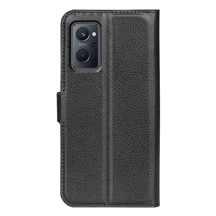Für Realme 9i/Oppo A36 4G/A76 4G Litchi Textur PU Leder Flip Cover Ständer Brieftasche Magnetische Schließe Folio Buchhülle Hülle - Schwarz