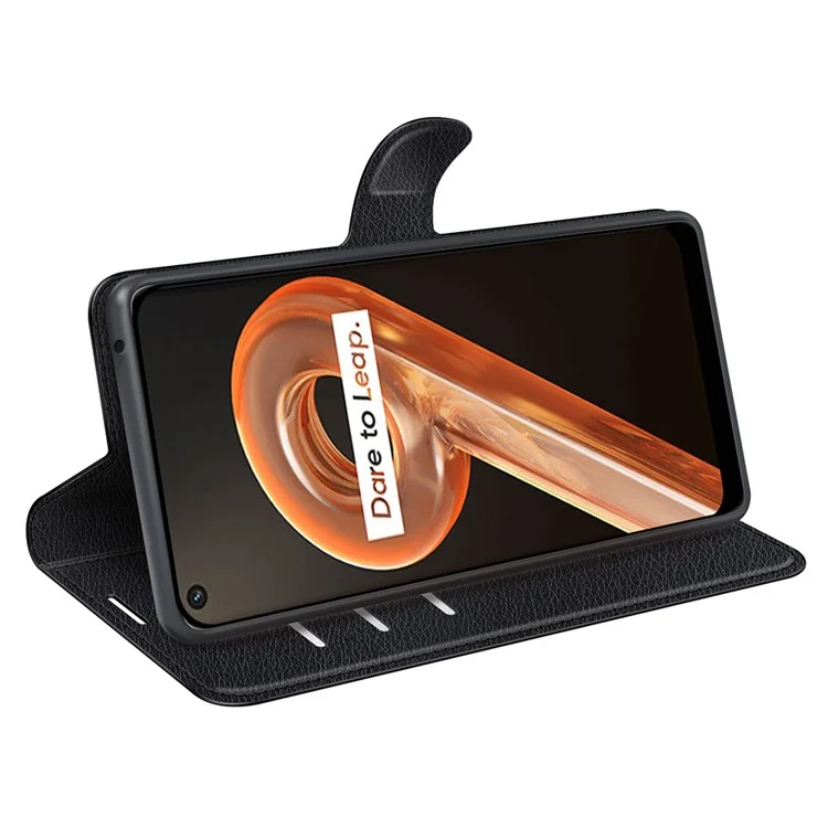 Für Realme 9i/Oppo A36 4G/A76 4G Litchi Textur PU Leder Flip Cover Ständer Brieftasche Magnetische Schließe Folio Buchhülle Hülle - Schwarz