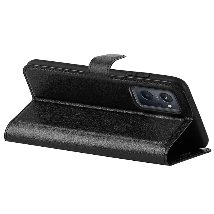 Für Realme 9i/Oppo A36 4G/A76 4G Litchi Textur PU Leder Flip Cover Ständer Brieftasche Magnetische Schließe Folio Buchhülle Hülle - Schwarz
