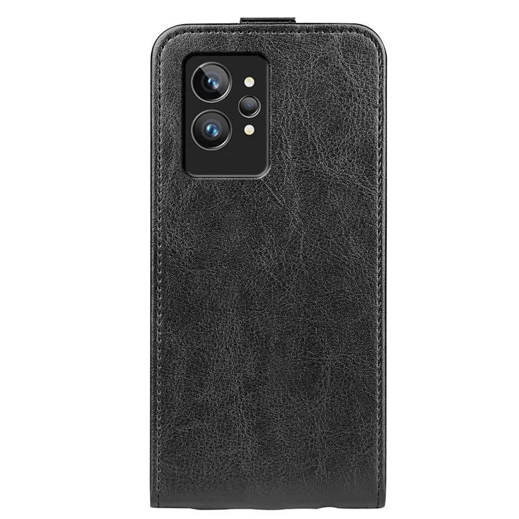 Étui Folio Flip Vertical pour Realme GT2 Pro, Porte-Carte Anti-Rayures Texture Cuir Vieilli - Noir