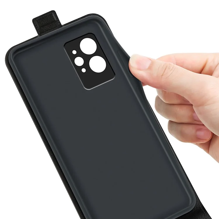 Étui Folio Flip Vertical pour Realme GT2 Pro, Porte-Carte Anti-Rayures Texture Cuir Vieilli - Noir