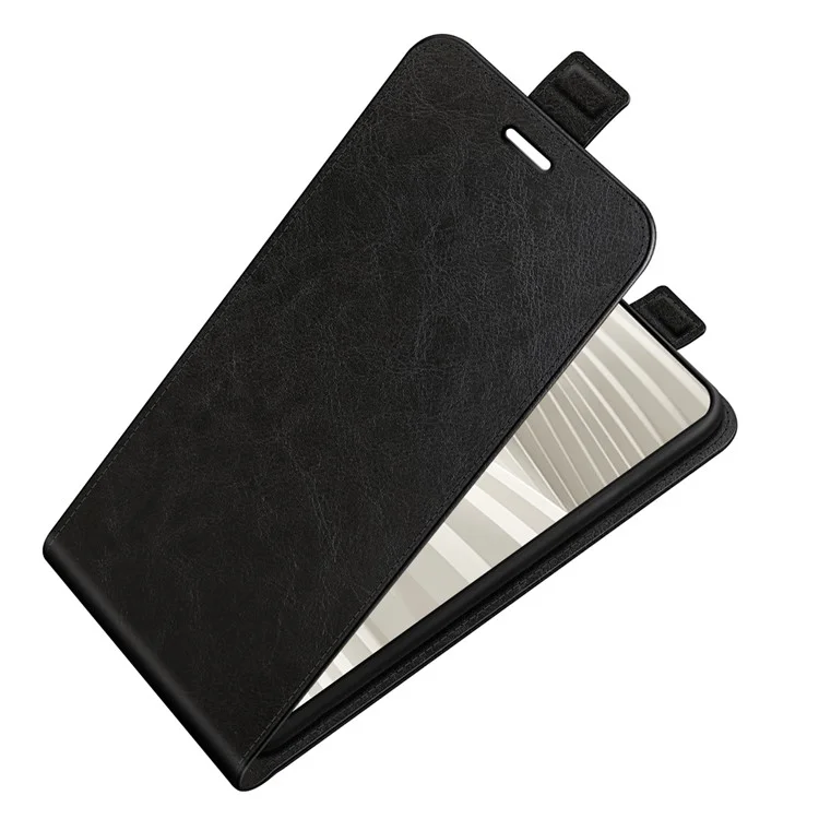 Étui Folio Flip Vertical pour Realme GT2 Pro, Porte-Carte Anti-Rayures Texture Cuir Vieilli - Noir