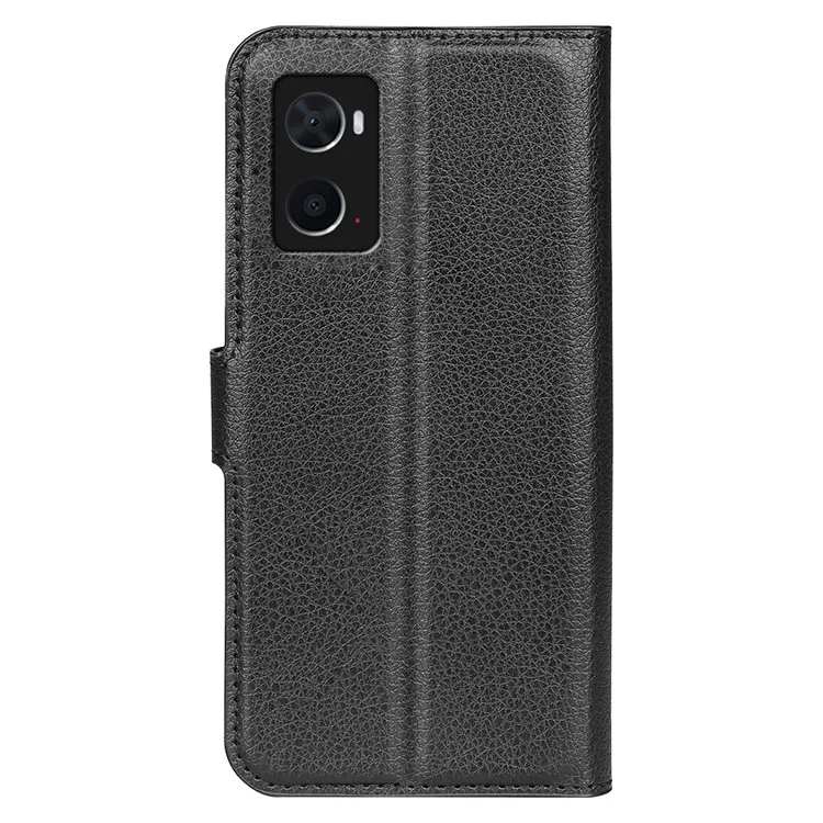 Para Realme 9i/Oppo A36 4G/A76 4G Capa de Carteira de Couro PU + TPU de Proteção Geral Textura de Lichia Capa de Telefone - Preto
