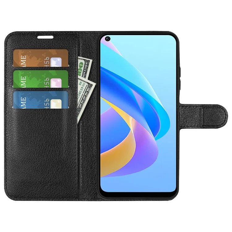 Para Realme 9i/Oppo A36 4G/A76 4G Capa de Carteira de Couro PU + TPU de Proteção Geral Textura de Lichia Capa de Telefone - Preto