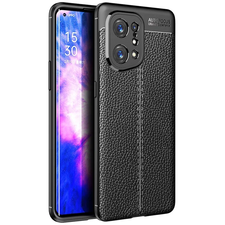 Stylish Litchi Texture Phone Case for Oppo Find X5, Anti-drop Protection Mobile Phone TPU Cover - Black