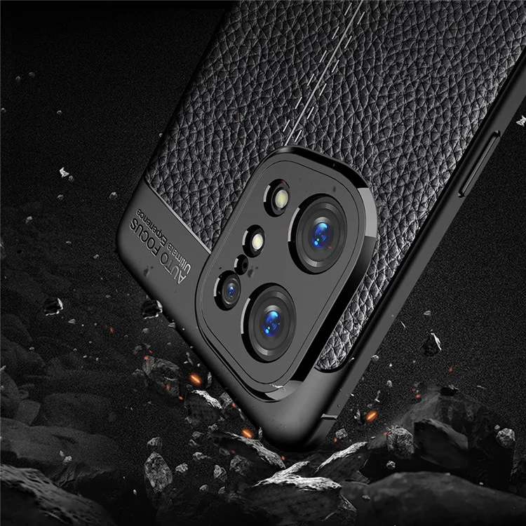 Stylish Litchi Texture Phone Case for Oppo Find X5, Anti-drop Protection Mobile Phone TPU Cover - Black