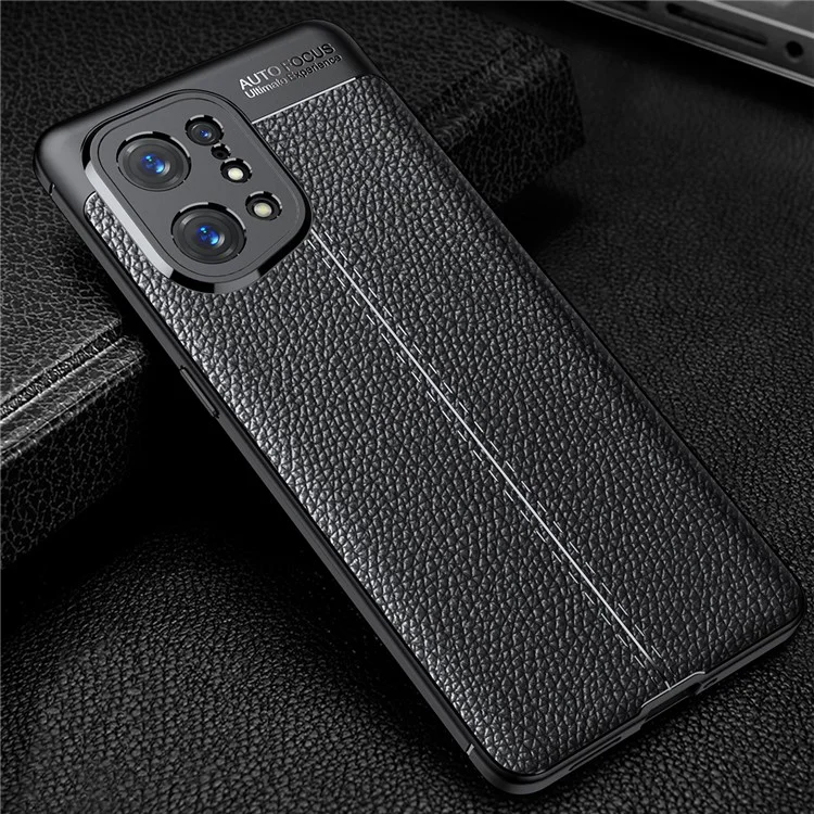 Stylish Litchi Texture Phone Case for Oppo Find X5, Anti-drop Protection Mobile Phone TPU Cover - Black