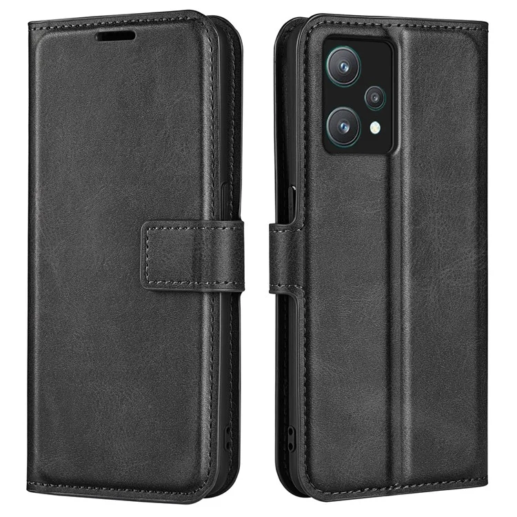 Für Realme 9 Pro 5G / 9 5G / V25 / OnePlus Nord CE 2 Lite 5G Anti-Kratzer Strukturierte PU-Leder-Wallet-Handyhülle Einstellbarer Ständer Flip-Handyhülle - Schwarz