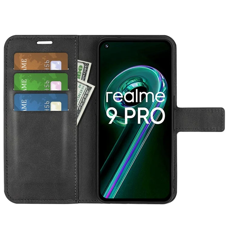 Für Realme 9 Pro 5G / 9 5G / V25 / OnePlus Nord CE 2 Lite 5G Anti-Kratzer Strukturierte PU-Leder-Wallet-Handyhülle Einstellbarer Ständer Flip-Handyhülle - Schwarz