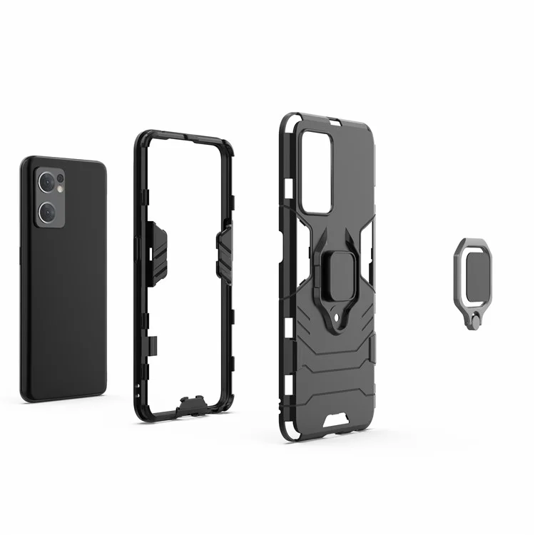 PC + TPU Combo Hybrid Handyschutzhülle für Oppo Reno7 5G (Global) One-Hand Betriebsring Ständer - Rot