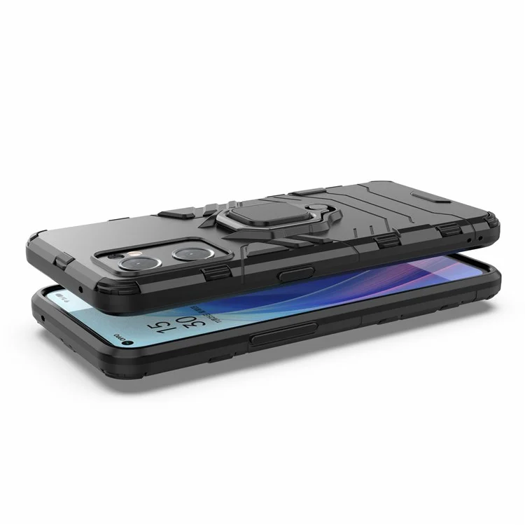 PC + TPU Combo Hybrid Handyschutzhülle für Oppo Reno7 5G (Global) One-Hand Betriebsring Ständer - Rot
