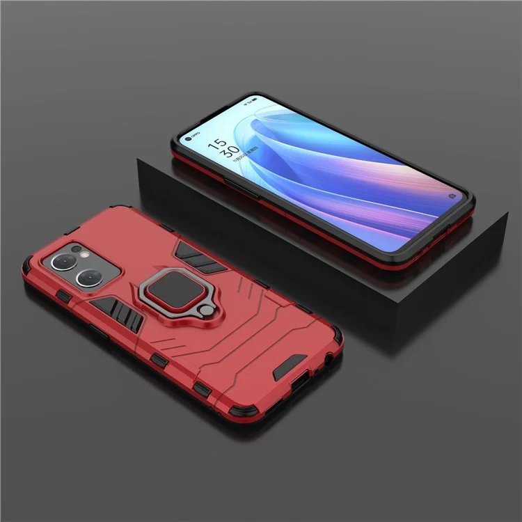 PC + TPU Combo Hybrid Handyschutzhülle für Oppo Reno7 5G (Global) One-Hand Betriebsring Ständer - Rot