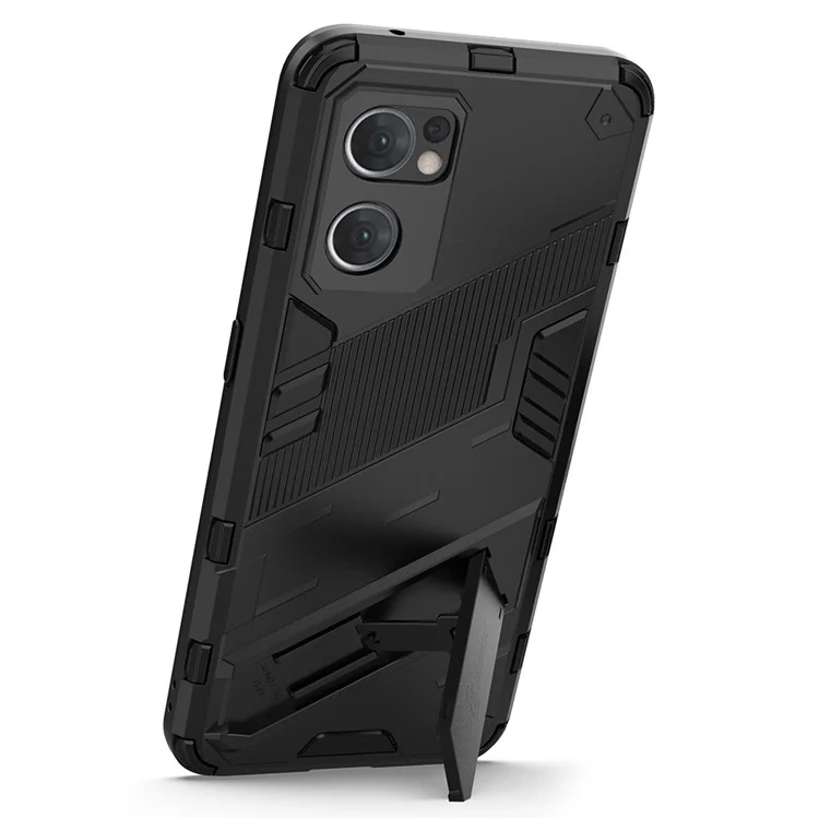 Für Oppo Reno7 5G (Global) Harte PC+Weiche TPU-Handyhülle Schutzhülle mit Ständer Fallschutz Handyhülle - Schwarz
