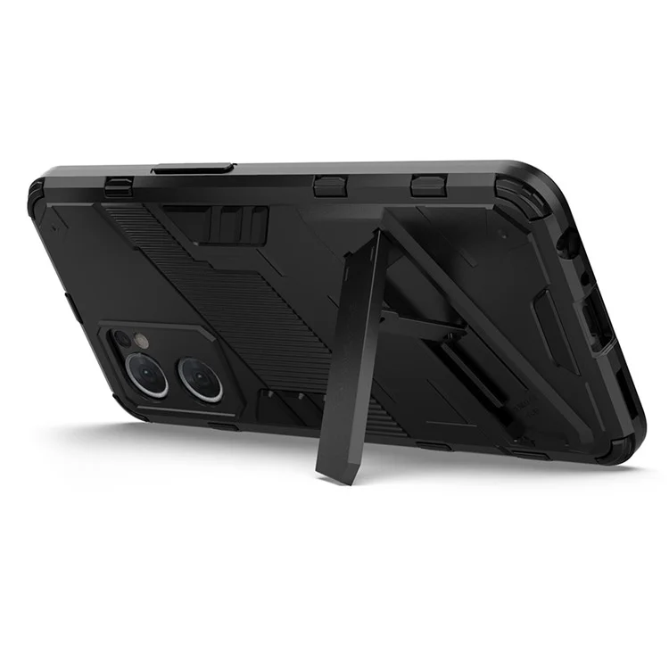 Für Oppo Reno7 5G (Global) Harte PC+Weiche TPU-Handyhülle Schutzhülle mit Ständer Fallschutz Handyhülle - Schwarz