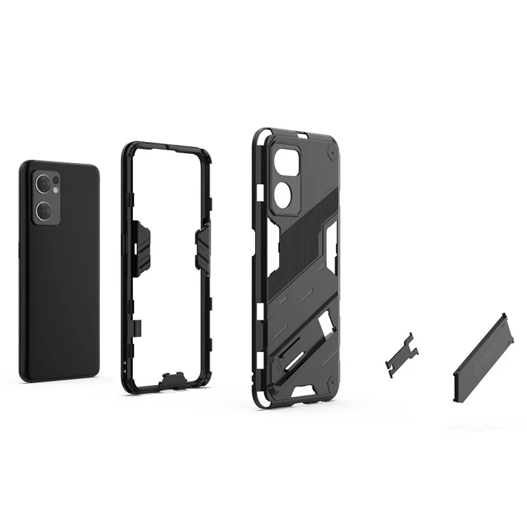 Für Oppo Reno7 5G (Global) Harte PC+Weiche TPU-Handyhülle Schutzhülle mit Ständer Fallschutz Handyhülle - Schwarz
