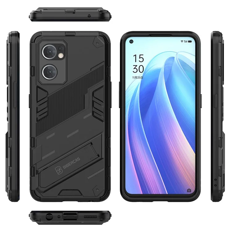 Für Oppo Reno7 5G (Global) Harte PC+Weiche TPU-Handyhülle Schutzhülle mit Ständer Fallschutz Handyhülle - Schwarz