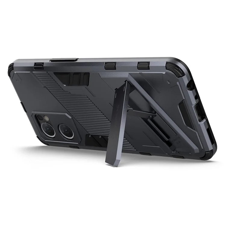 For Oppo Reno7 5G (Global) Hard PC+Soft TPU Phone Back Cover Protective Case with Kickstand Anti-drop Phone Case - Dark Blue