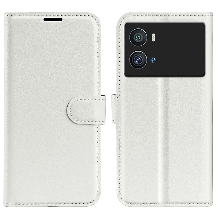 Case de Teléfono de Textura de Litchi Para Vivo Iqoo 9 Pro, Puel de Billetera PU Cubierta Protectora de Cuero - Blanco