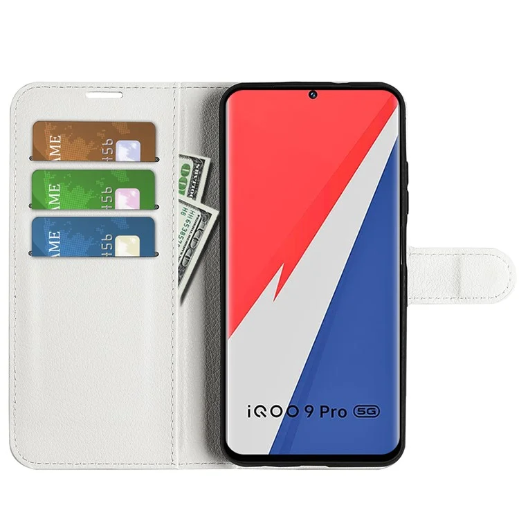 Case de Teléfono de Textura de Litchi Para Vivo Iqoo 9 Pro, Puel de Billetera PU Cubierta Protectora de Cuero - Blanco