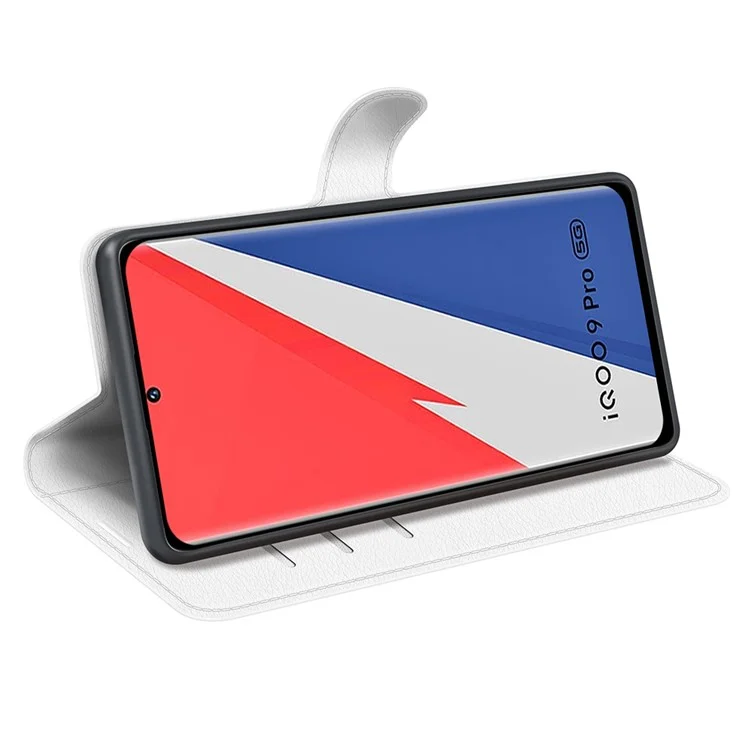 Case de Teléfono de Textura de Litchi Para Vivo Iqoo 9 Pro, Puel de Billetera PU Cubierta Protectora de Cuero - Blanco