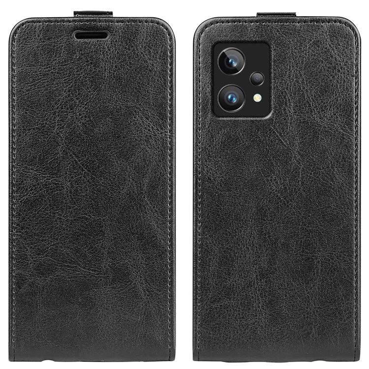 Vertical Flip PU Leather Phone Case for Realme 9 Pro+, Crazy Horse Texture Card Holder Protective Shell - Black