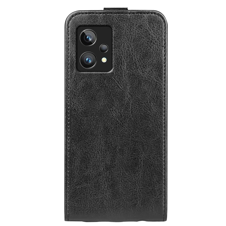 Vertical Flip PU Leather Phone Case for Realme 9 Pro+, Crazy Horse Texture Card Holder Protective Shell - Black