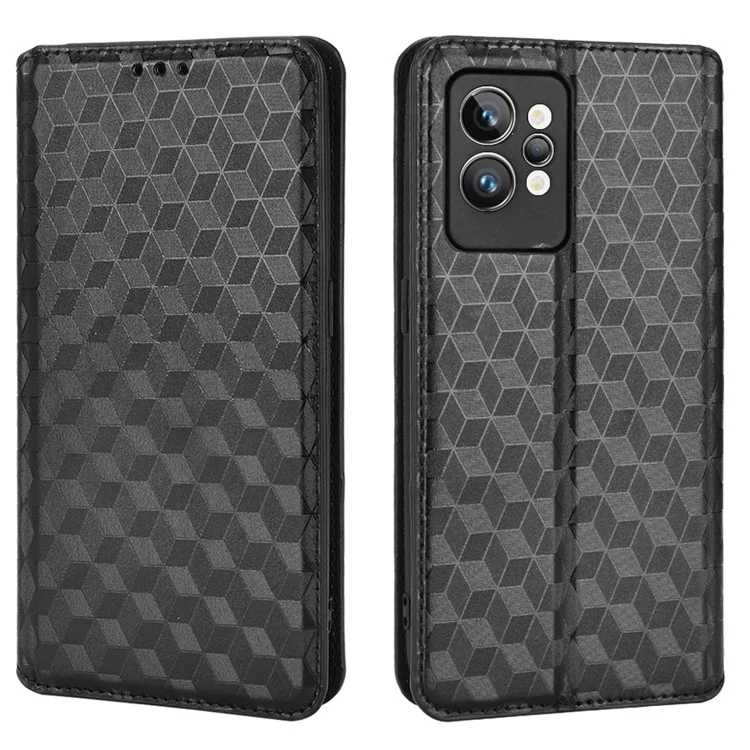 Pour le Royaume GT2 Pro Flip Phone Cover Portefeuille Imprimé Rhombus Modèle Téléphone Anti-scratch PU le Cuir de Protection Case de Téléphone - le Noir