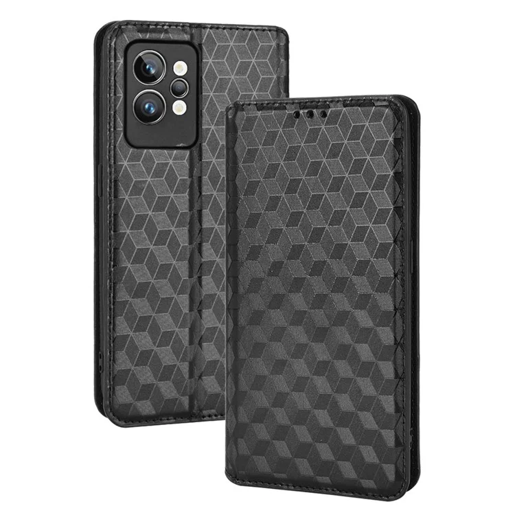 Pour le Royaume GT2 Pro Flip Phone Cover Portefeuille Imprimé Rhombus Modèle Téléphone Anti-scratch PU le Cuir de Protection Case de Téléphone - le Noir