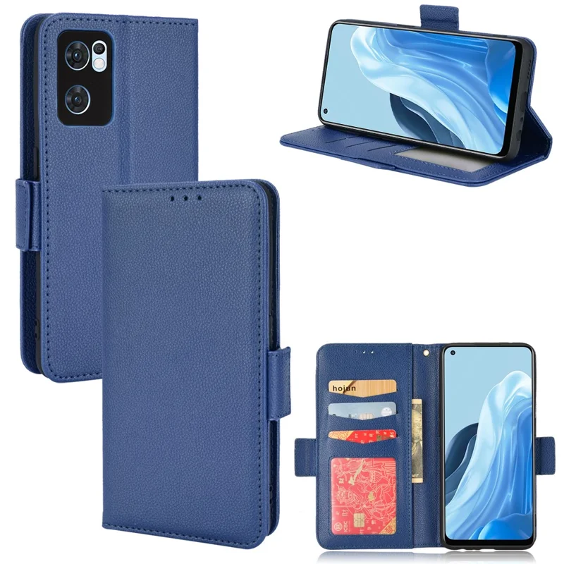 For Oppo Reno7 5G (Global)/Find X5 Lite Stylish Litchi Texture Full Protection Wallet Leather Case with Stand - Dark Blue