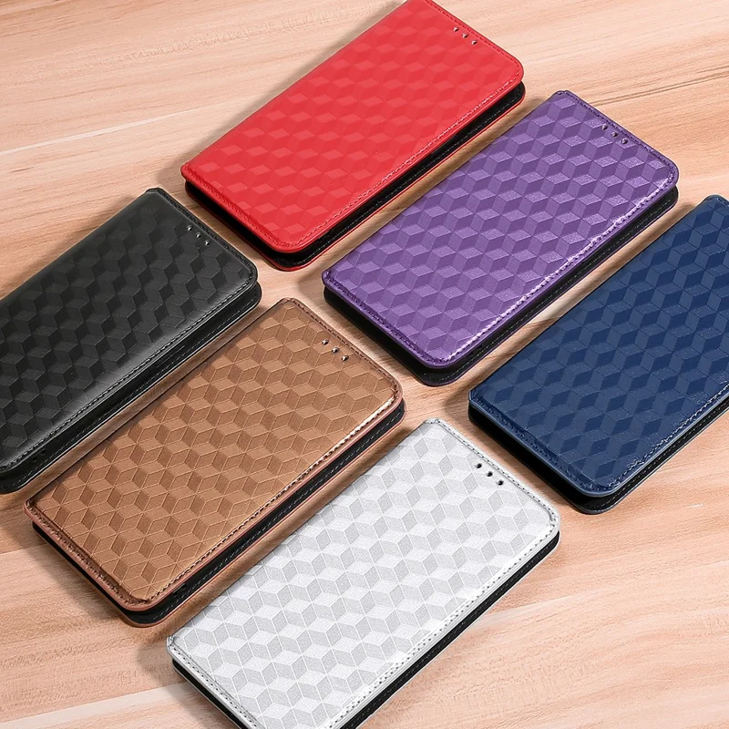 For Oppo Reno7 5G (Global)/Find X5 Lite Foldable Stand Imprinted Rhombus PU Leather Case Magnetic Closure Phone Wallet Cover - Brown
