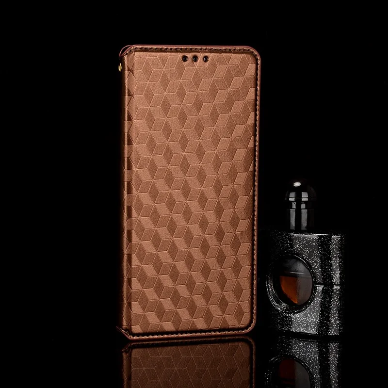 For Oppo Reno7 5G (Global)/Find X5 Lite Foldable Stand Imprinted Rhombus PU Leather Case Magnetic Closure Phone Wallet Cover - Brown