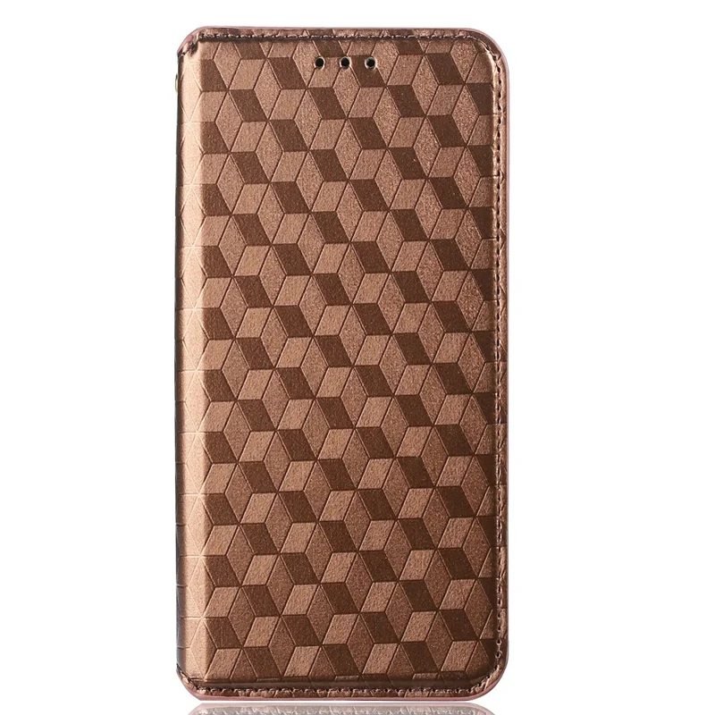 For Oppo Reno7 5G (Global)/Find X5 Lite Foldable Stand Imprinted Rhombus PU Leather Case Magnetic Closure Phone Wallet Cover - Brown