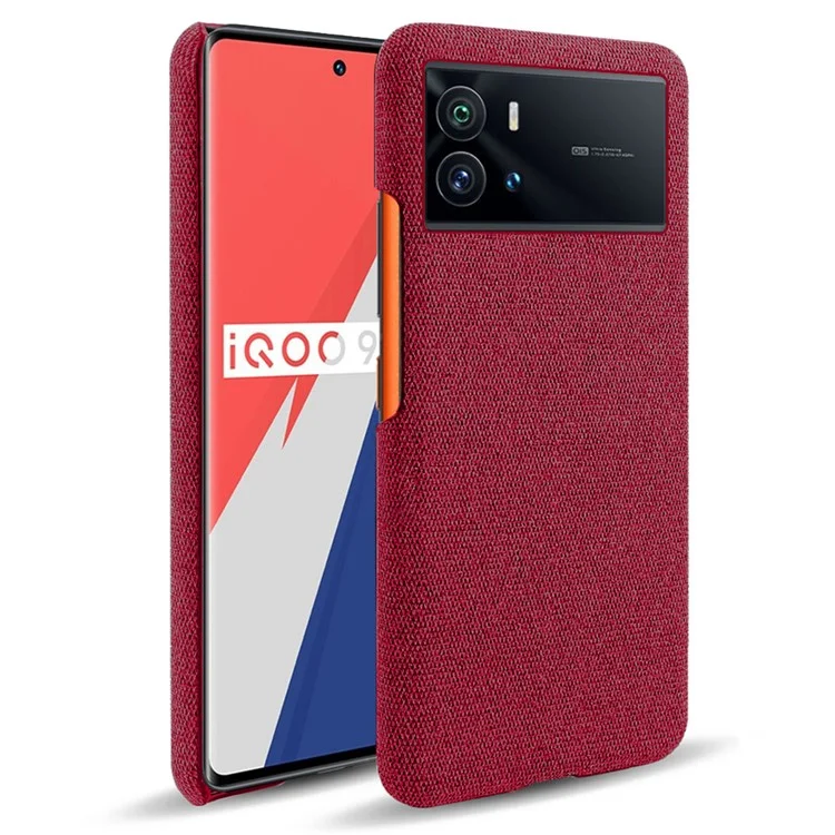 Pour vivo iQOO 9 Pro Cloth Coated Hard PC Anti-drop Cell Phone Protective Case Back Cover - Rouge