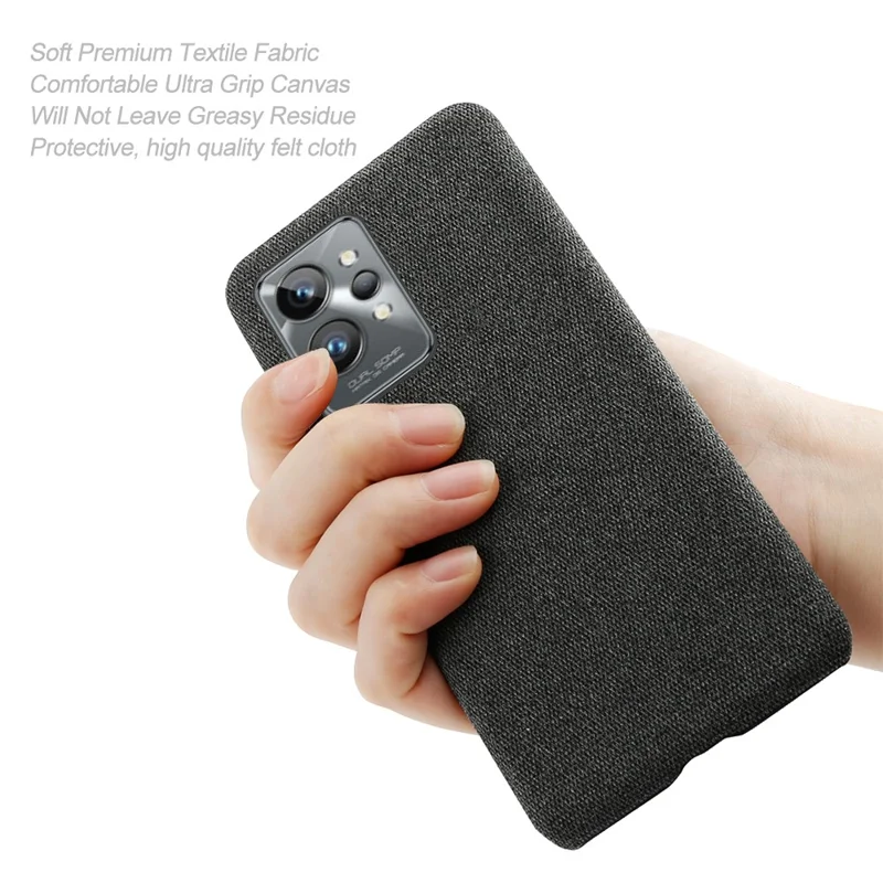 For Realme GT2 Pro Cloth Coated Hard PC Shell Ultra Thin Slim Protective Phone Cover - Black