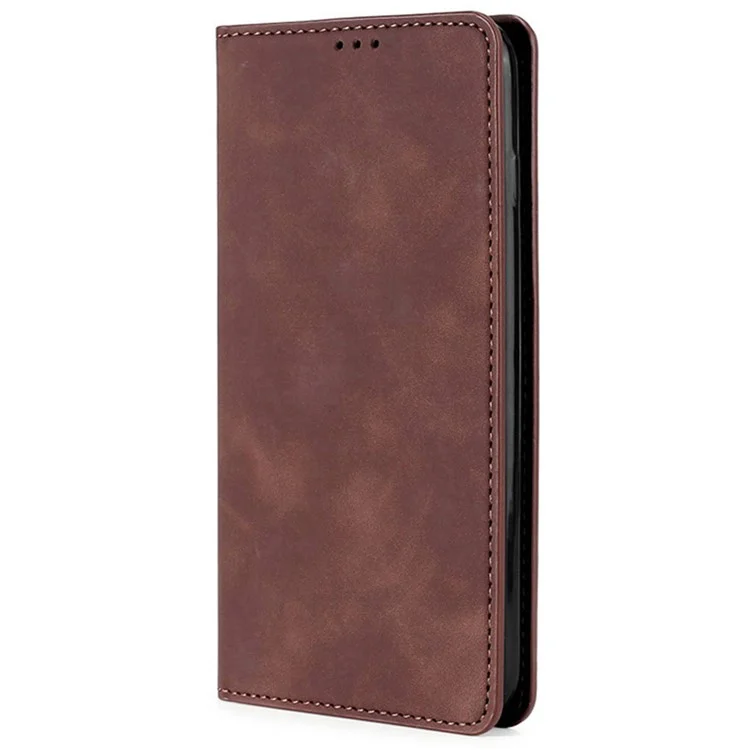 Para Realme GT2 Pro Pele táctil Sensação Leather Case Card Holder Auto-absorbed Magnetic Stand Mobile Phone Cover - Castanho Escuro