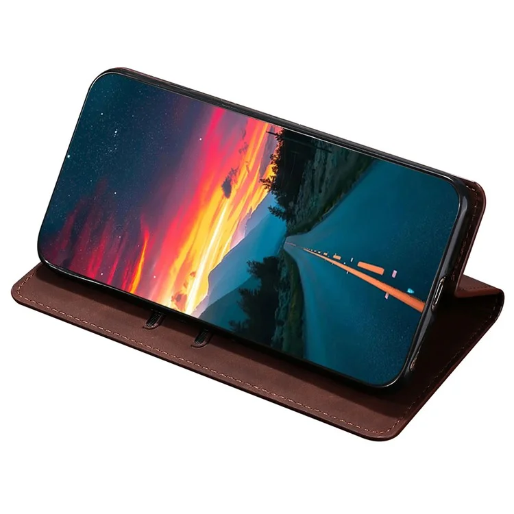 Para Realme GT2 Pro Pele táctil Sensação Leather Case Card Holder Auto-absorbed Magnetic Stand Mobile Phone Cover - Castanho Escuro