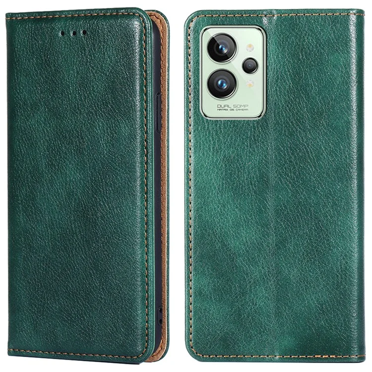 Pour Realme GT2 Pro Étui de téléphone en cuir PU à absorption magnétique Folio Wallet TPU antichoc Flip Cover - Vert