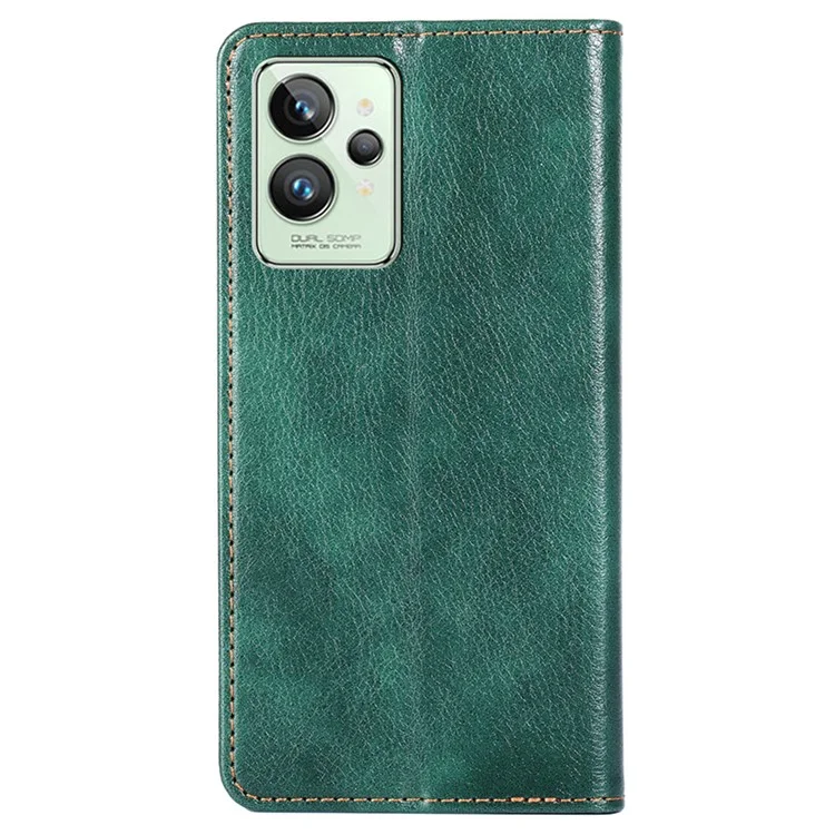 Pour Realme GT2 Pro Étui de téléphone en cuir PU à absorption magnétique Folio Wallet TPU antichoc Flip Cover - Vert