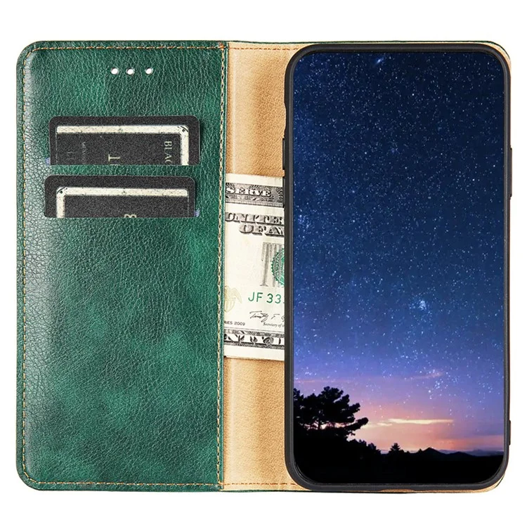 Pour Realme GT2 Pro Étui de téléphone en cuir PU à absorption magnétique Folio Wallet TPU antichoc Flip Cover - Vert