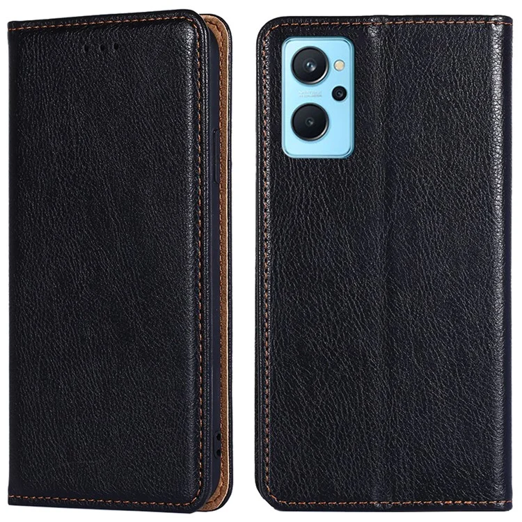 Für Realme 9i / Oppo A36/A76 Schockdes PU Leder Brieftasche Hülle Magnetabsorption TPU Shell Folio Flip Cover - Schwarz