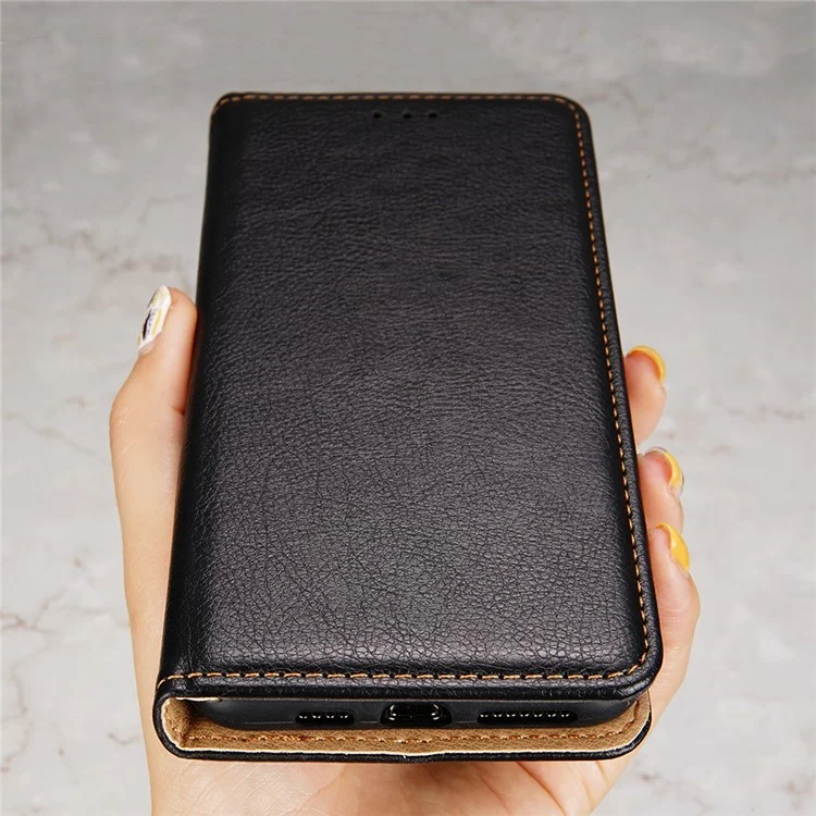 Para Realme 9i / Oppo A36/A76 Casa de Cuero PU de Choque PU Case de Visión Absorción Magnética Magnética TPU Folio Folio Flip Cubierta - Negro