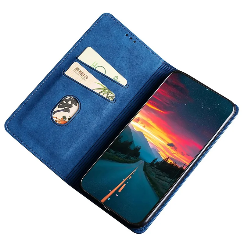 For Oppo Find X5 Lite Skin Touch Feeling Flip Case PU Leather Magnetic Absorption Folding Stand Cover with Card Slots - Blue