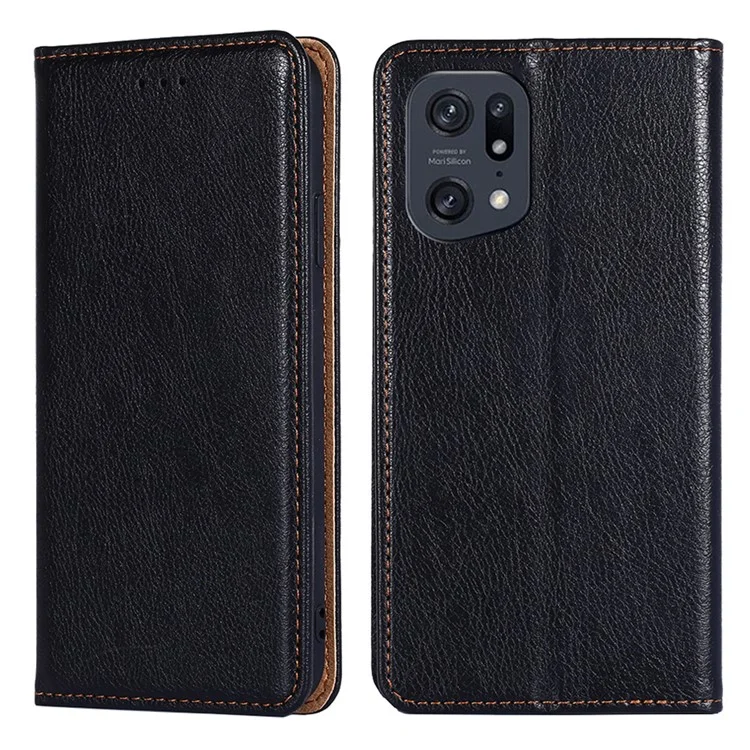 Custodia In Pelle Di Assorbimento Magnetico Automatico Per OPPO Trova X5 Pro, Copertura Del Telefono A Colori Solido Con Supporto Per Portafoglio - Nero