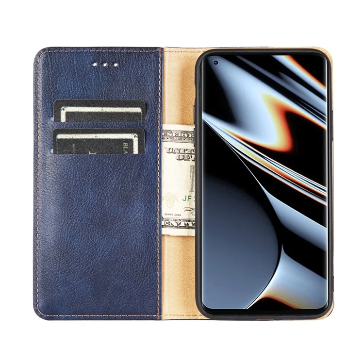 Custodia In Pelle Di Assorbimento Magnetico Automatico Per OPPO Trova X5 Pro, Copertura Del Telefono A Colori Solido Con Supporto Per Portafoglio - Nero