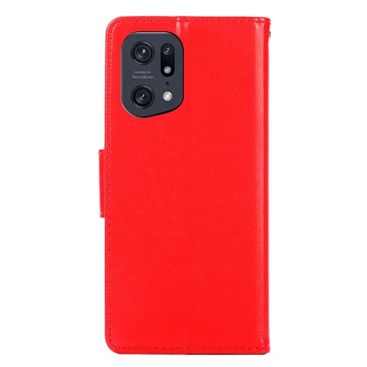 For Oppo Find X5 Pro Drop-proof Mobile Phone Cover Case PU Leather Wallet Stand Protective Shell - Red