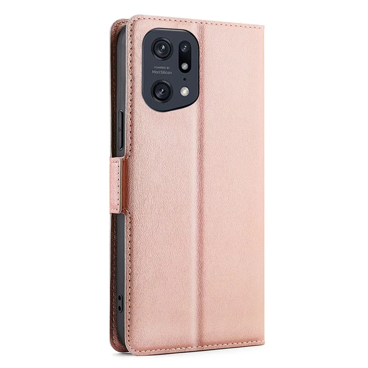 For Oppo Find X5 Pro Side Magnetic PU Leather Case Stand Shockproof TPU Card Holder Folio Cover - Rose Gold