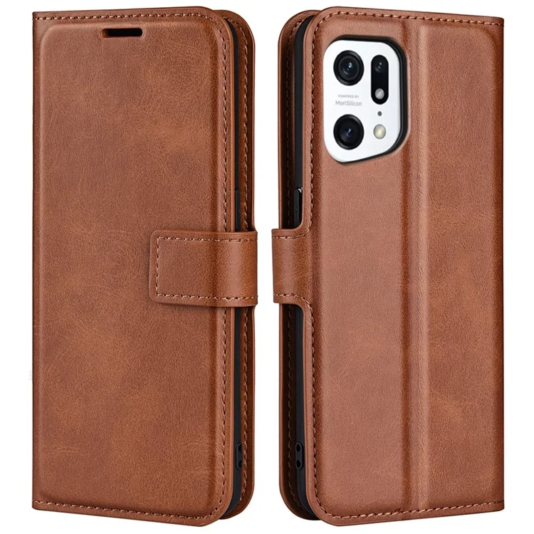 Per Oppo Find X5 Anti-scratch Textured PU Leather Wallet Phone Case Adjustable Stand Flip Phone Cover - Light Brown