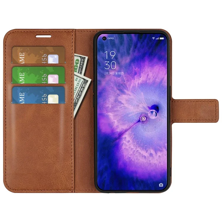 Per Oppo Find X5 Anti-scratch Textured PU Leather Wallet Phone Case Adjustable Stand Flip Phone Cover - Light Brown