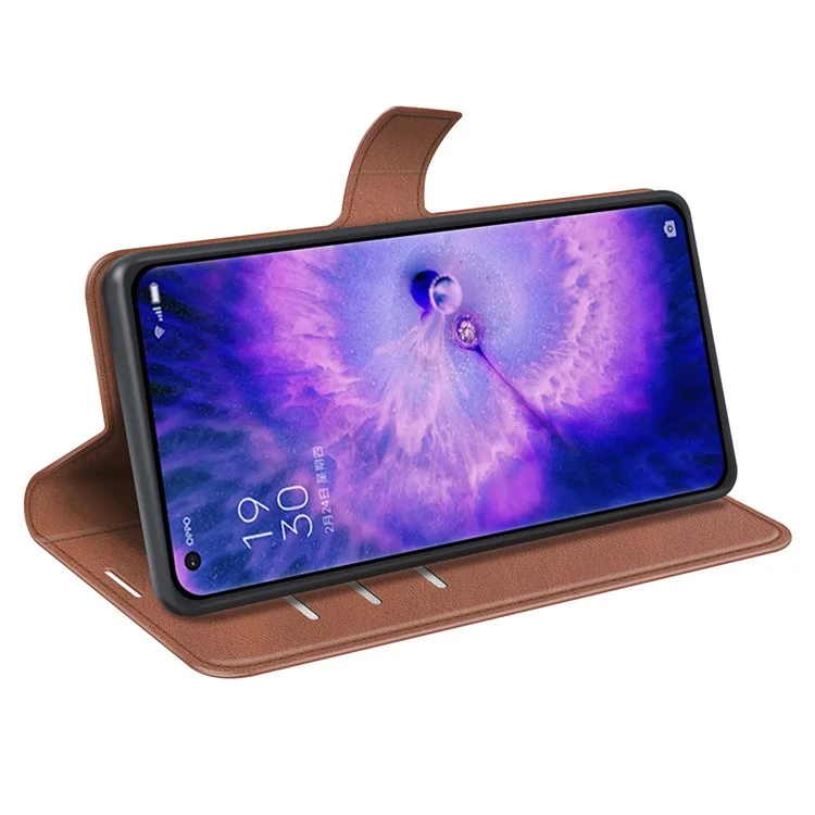 Per Oppo Find X5 Anti-scratch Textured PU Leather Wallet Phone Case Adjustable Stand Flip Phone Cover - Light Brown